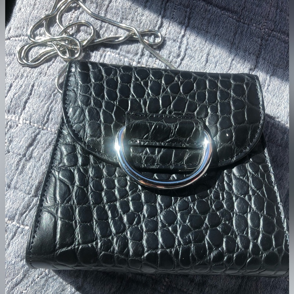 NWOT Little Liffner Black Croc Embossed “Tiny Box Bag”